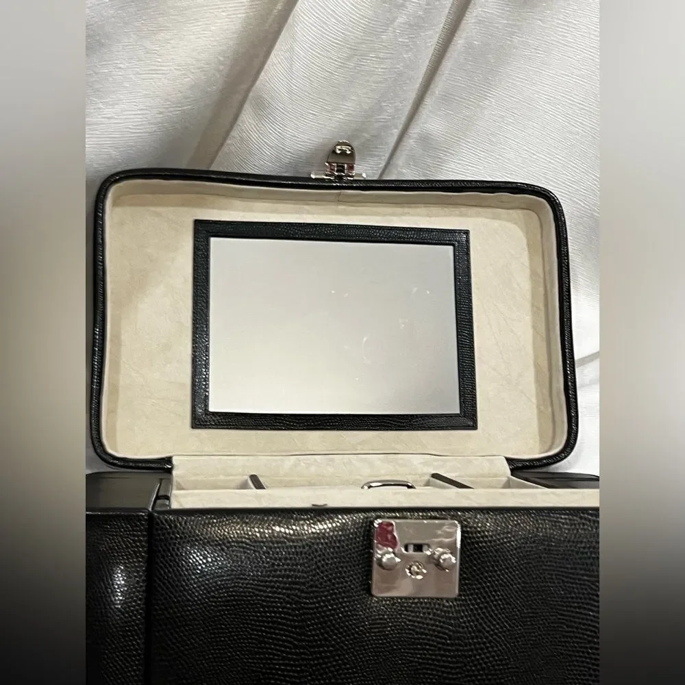 Bey-Berk Lizard Print Leather Jewelry Box - Black